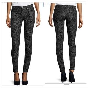 7FAM Gwenevere Jacquard Skinny Black Jeans, 25
